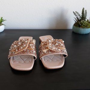 Faux Pearls & Rhinestone Decor Slide Apricot Size 8 Sandals